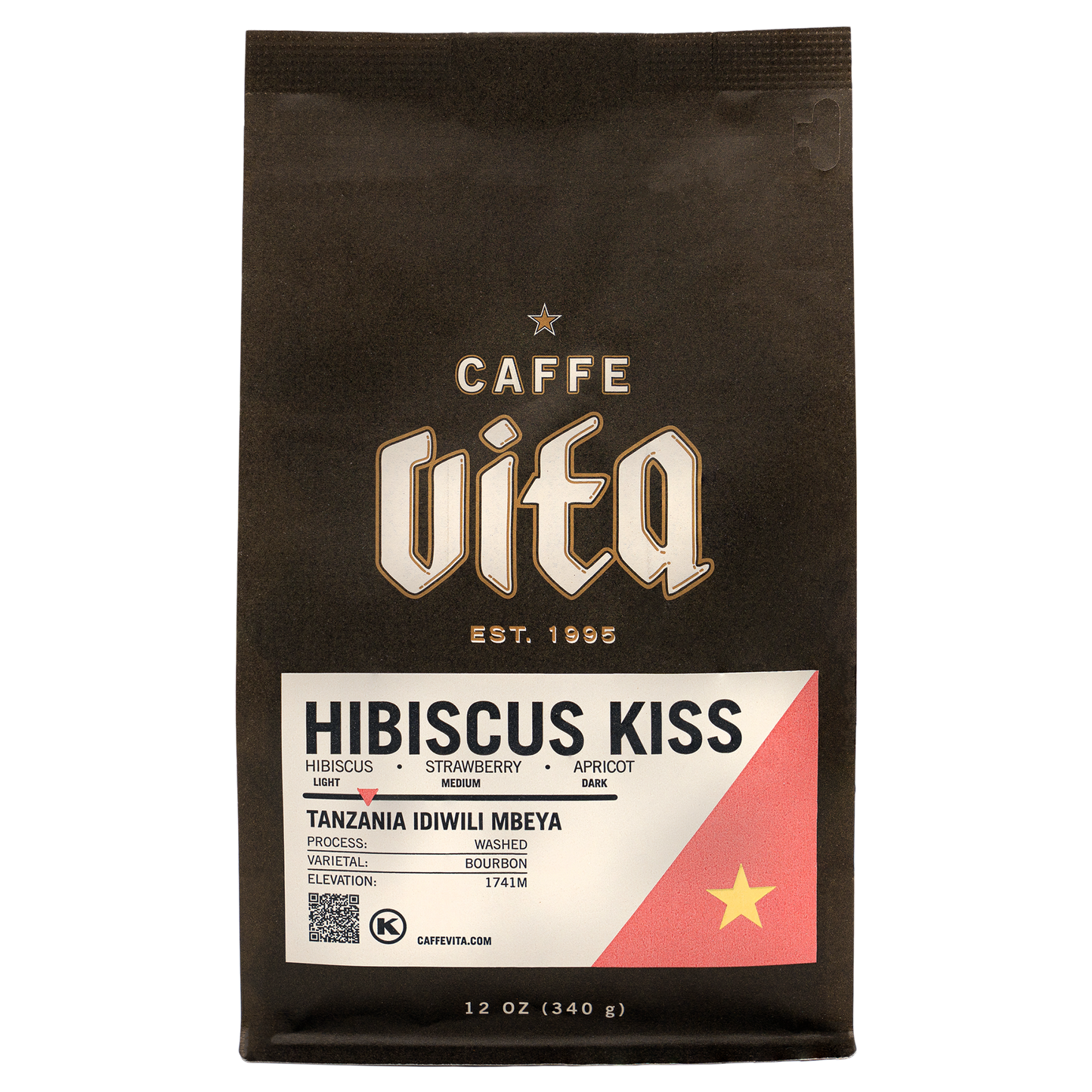 Front, 12oz bag of Hibiscus Kiss. No background. 