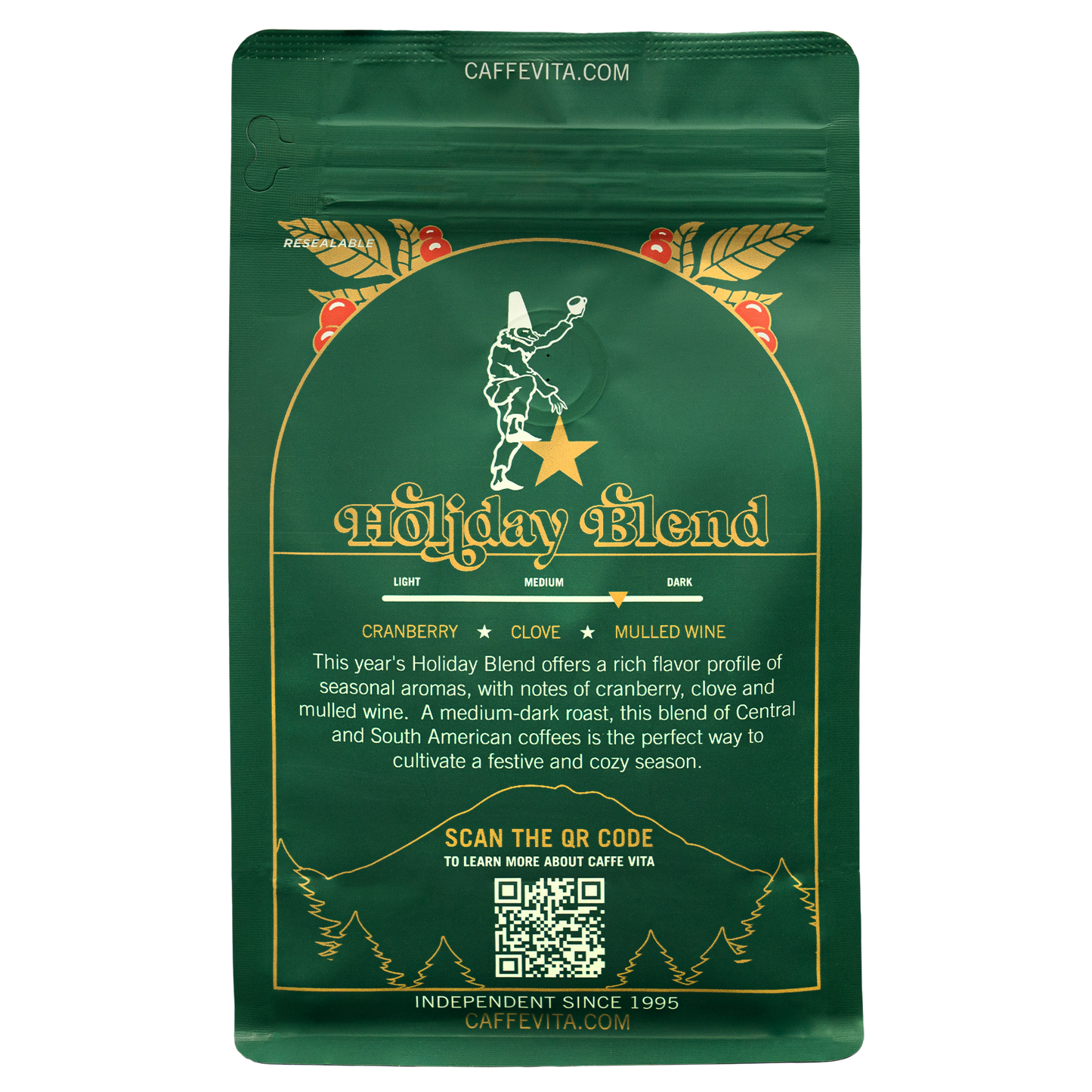 Back, 12oz bag Holiday Blend no background. 