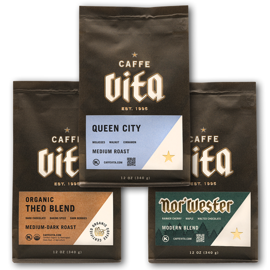 Queen City, Theo Blend, Nor'Wester 12 oz bags